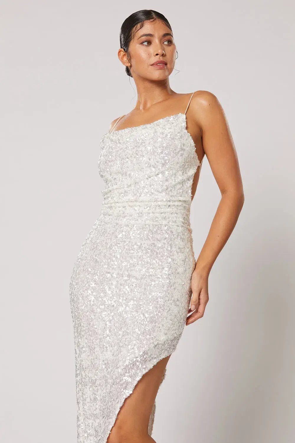Winona Asha Asymmetrical Dress White/Silver Size S/AU 8 photo 2