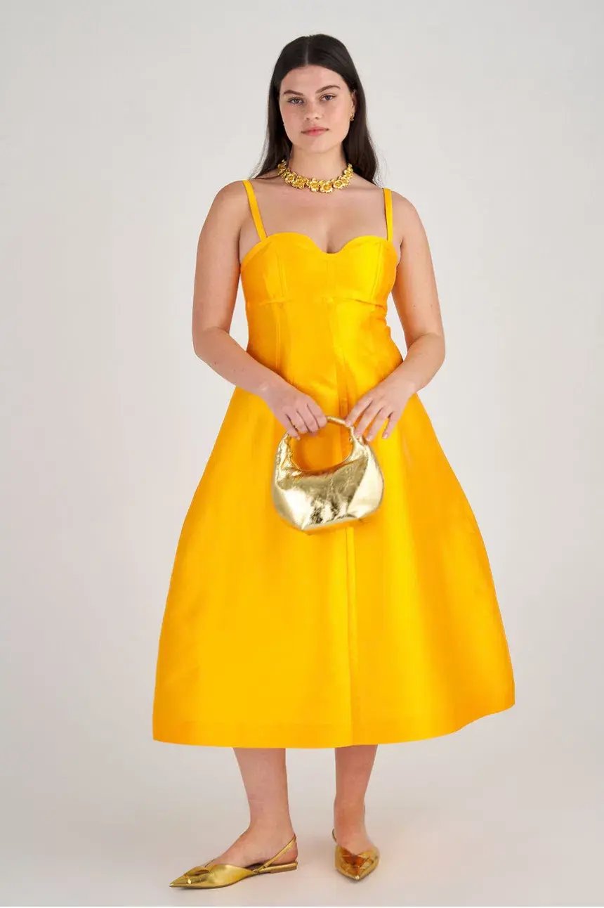 Oroton Sculptured Bodice Dress Marigold Size 8 photo 3