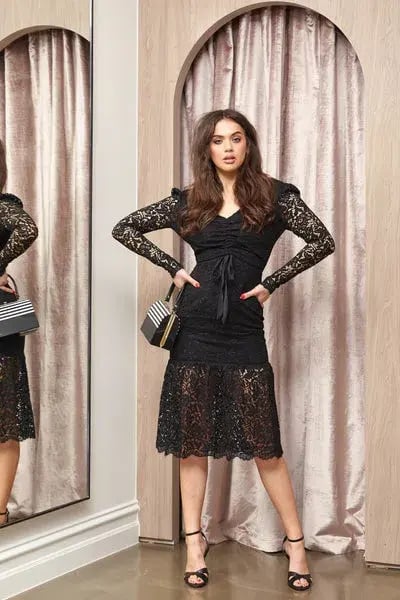 Rebecca Vallance Le Saint Ruched Lace Dress Black Size 6 photo 3