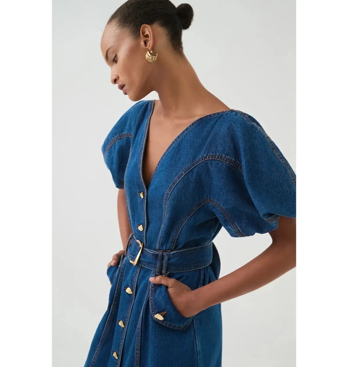 Aje Harper Midi Dress Denim Size 10/M photo 6
