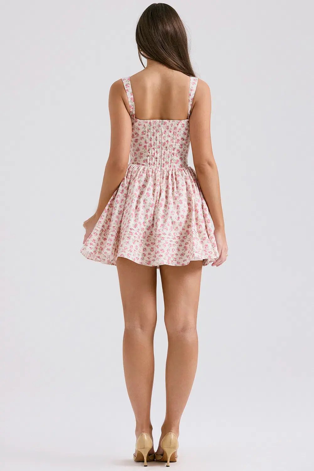 House of CB Natassia Cotton Mini Dress White Rosebud Print Size 8 photo 3