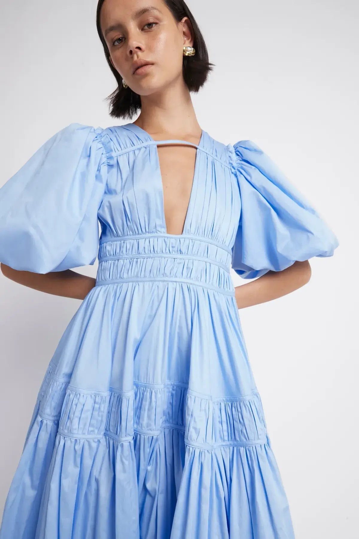 Aje Fallingwater Gathered Midi Dress Powder Blue Size 8 photo 3