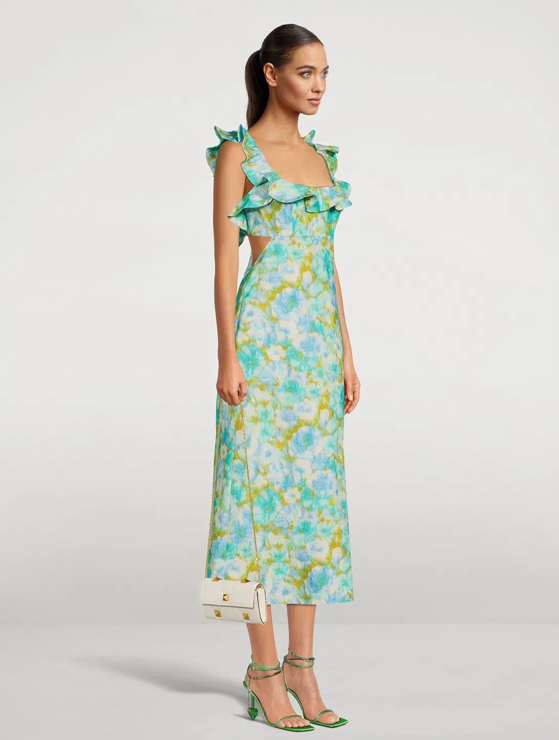 Zimmermann High Tide Open-Back Ruffled Floral-Print Linen Midi Dress Size 2 / Au 12 photo 2