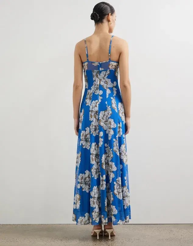 Lover Cleo Bustier Mesh Maxi Dress Blue Floral Size 10 photo 3