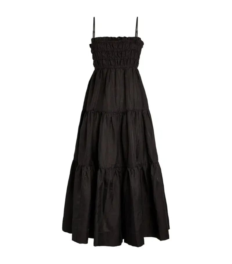 Shona Joy Bruna Linen Midi Black Size 8 photo 5