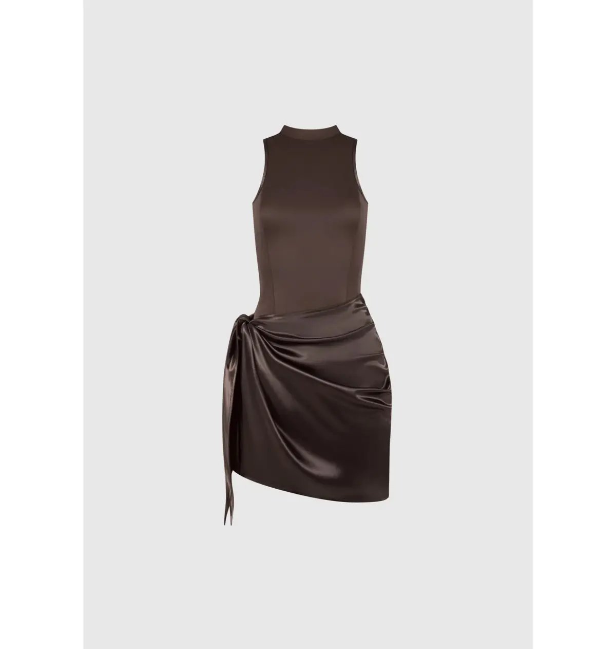 Maniere De Voir Neoprene & Satin Wrap Bodycon Dress Brown Size AU 8 photo 5