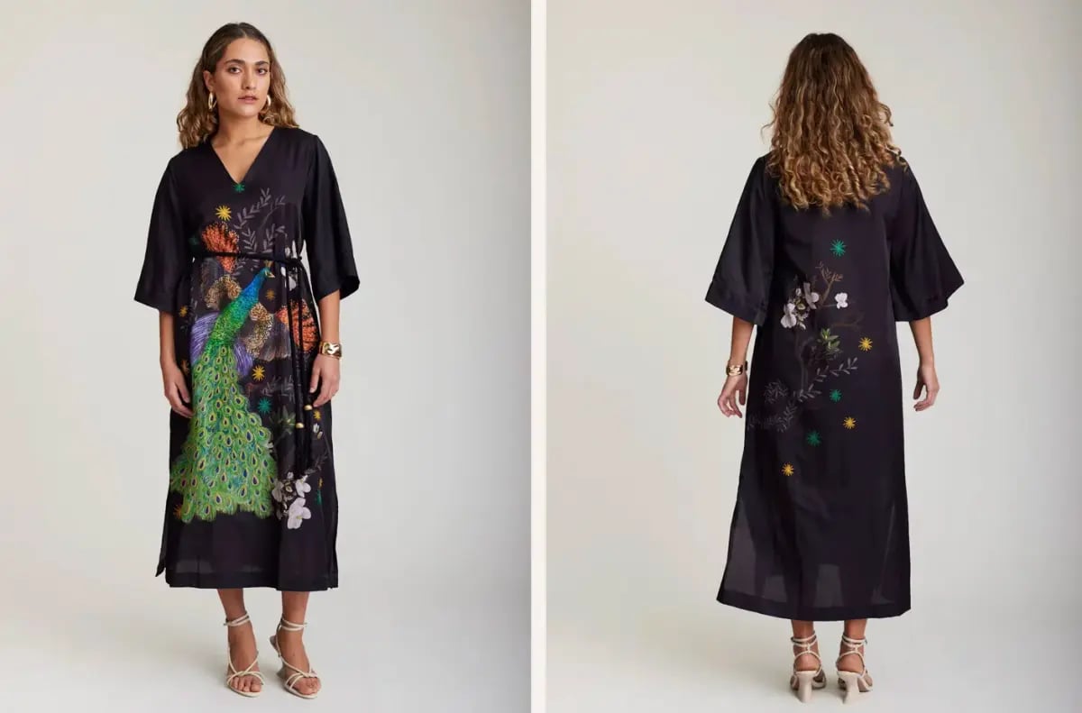 State of Embrace Peacock Kaftan Midi Dress Print Size 18 photo 3