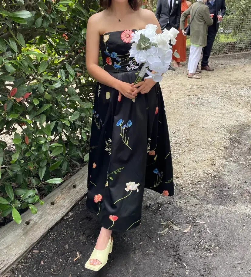 Leo Lin The Fields embroidered Bustier Midi Dress Black Floral Size 10 photo 3