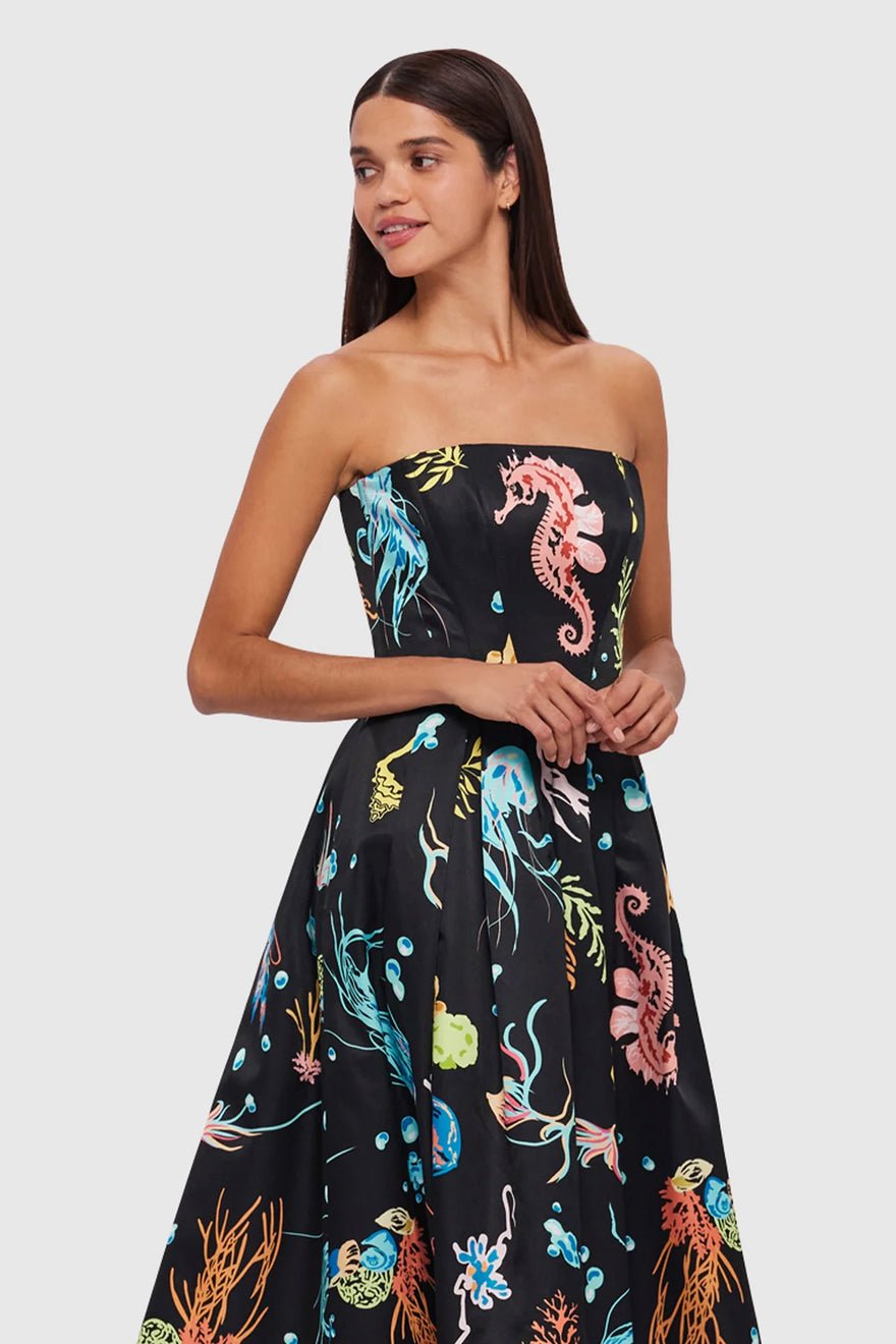 Leo Lin Leanne Bustier Midi Dress - Twilight Print in Black photo 3