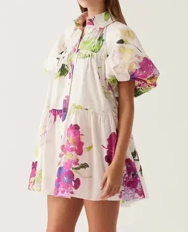 Aje Pablo Smock Mini Puff Sleeve Dress Wild Hydrangea Size 16 photo 9