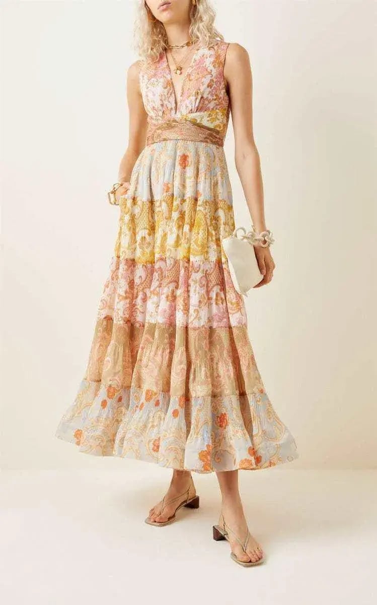 Zimmermann Postcard Pleated Midi Dress Splice Size 1 / Au 10 photo 2