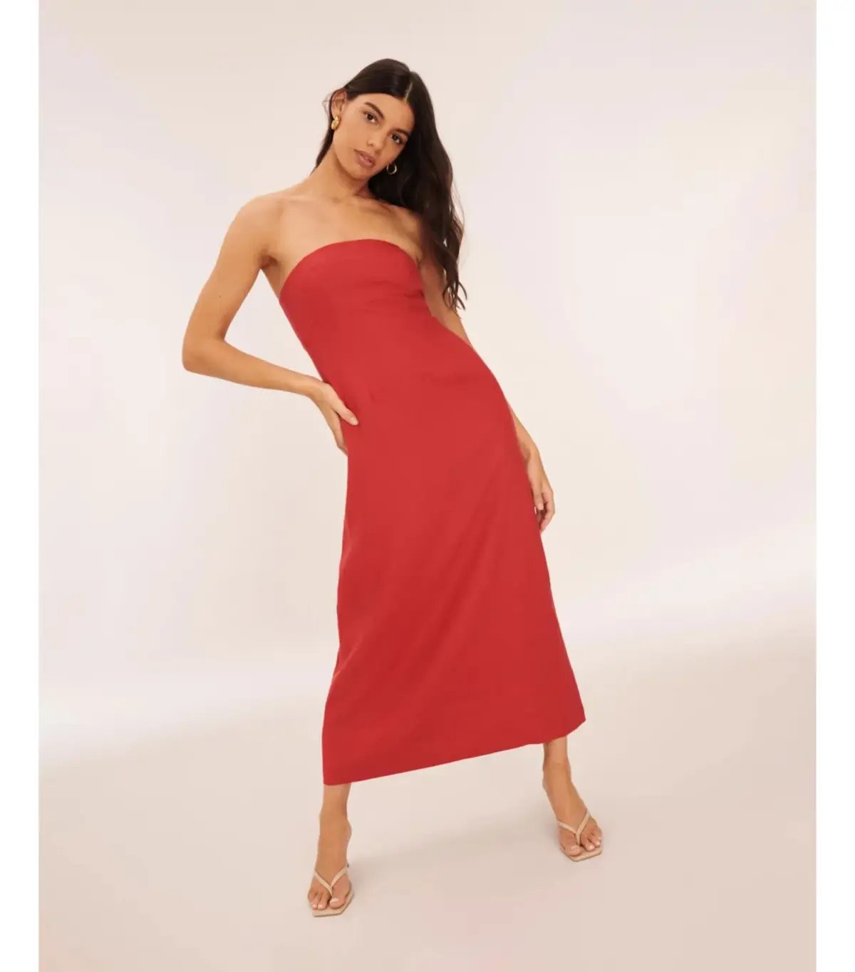 Aere Linen Empire Waist Maxi Dress Red Size AU 12 photo 2