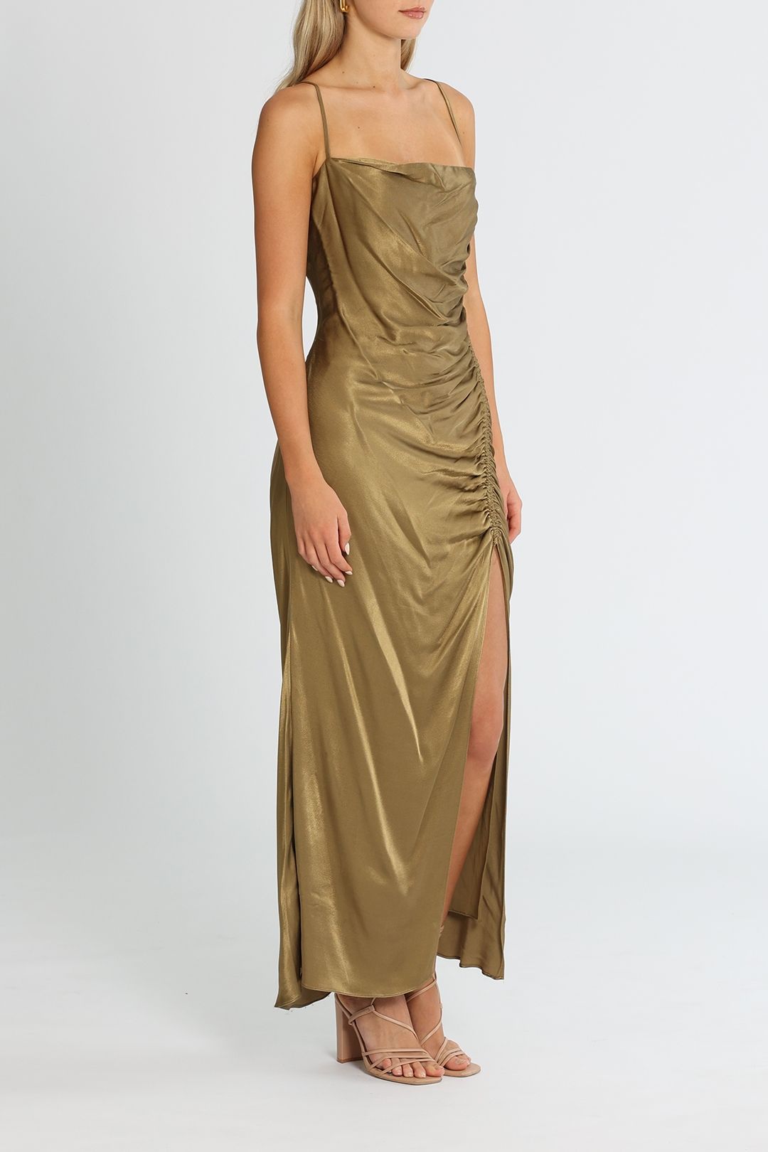 Thalia Bias Ruched Midi Dress - Cumin photo 2