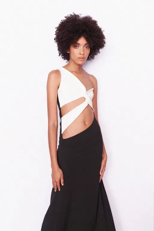 Aaizél Cut Out One Shoulder Maxi Dress Black/White Size 6 photo 2