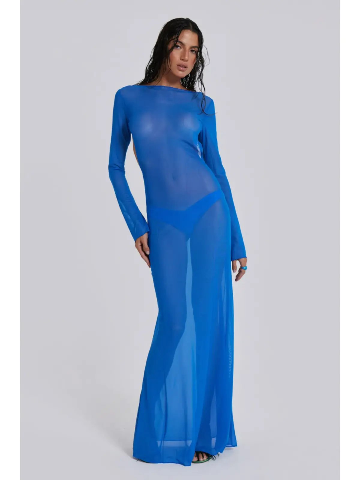 Jaded London Ziva Sheer Maxi Dress Blue Size Small / AU 8 photo 2