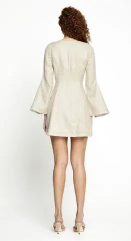 Alice McCall Lost Together Linen Bell Flared Sleeves Mini Dress in Oatmeal Size 10 photo 2