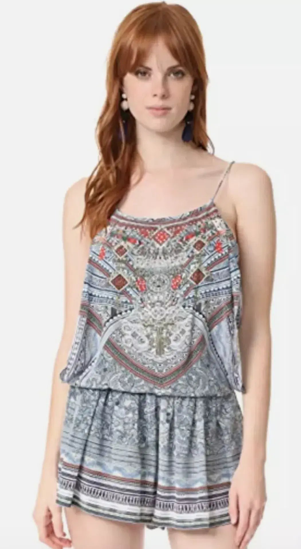 Camilla Antique Batik Shoestring Strap Playsuit Print Size 8 photo 2