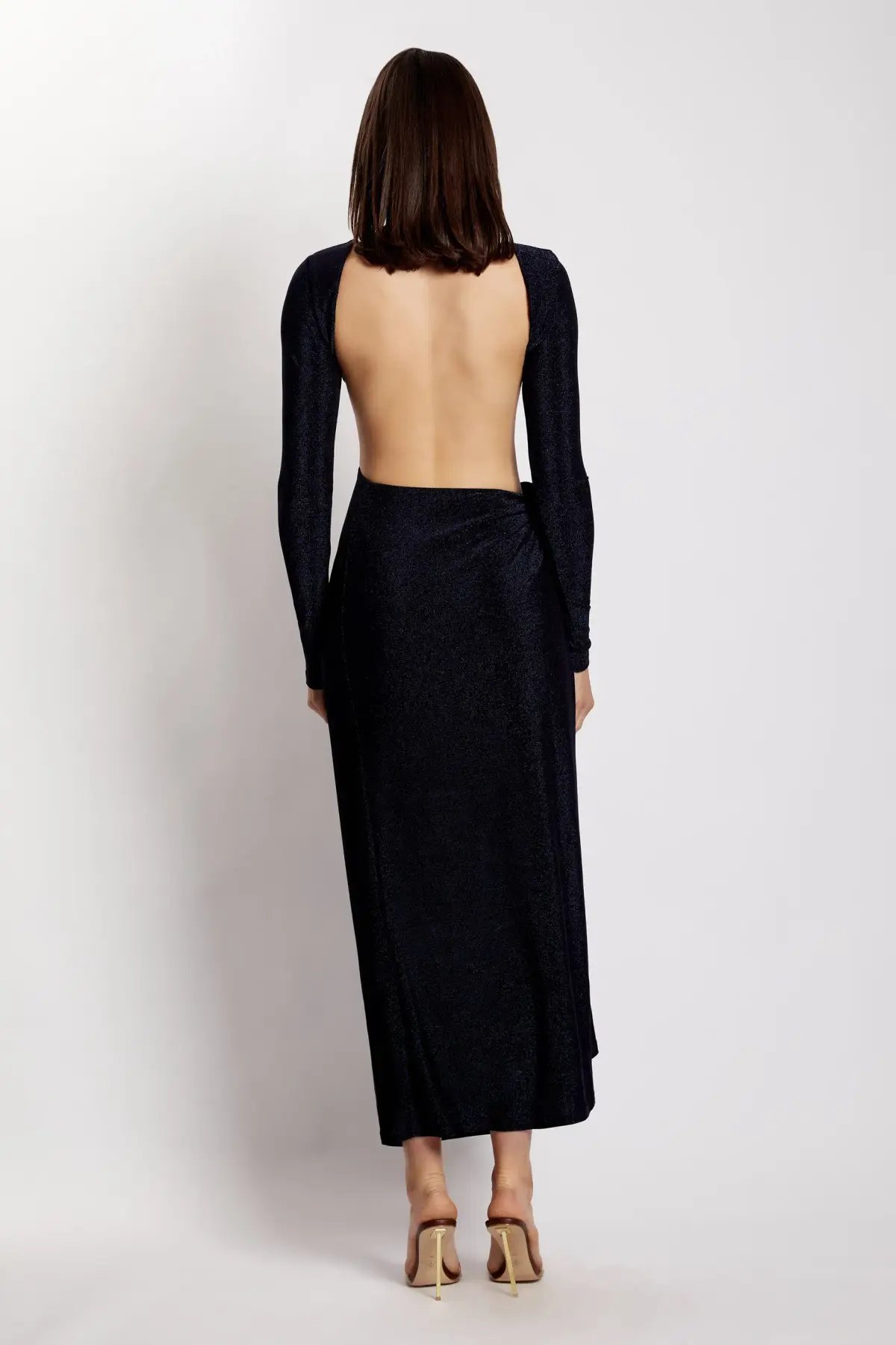 Meshki Christina Backless Maxi Wrap Dress in Navy Shimmer Size 8 photo 4