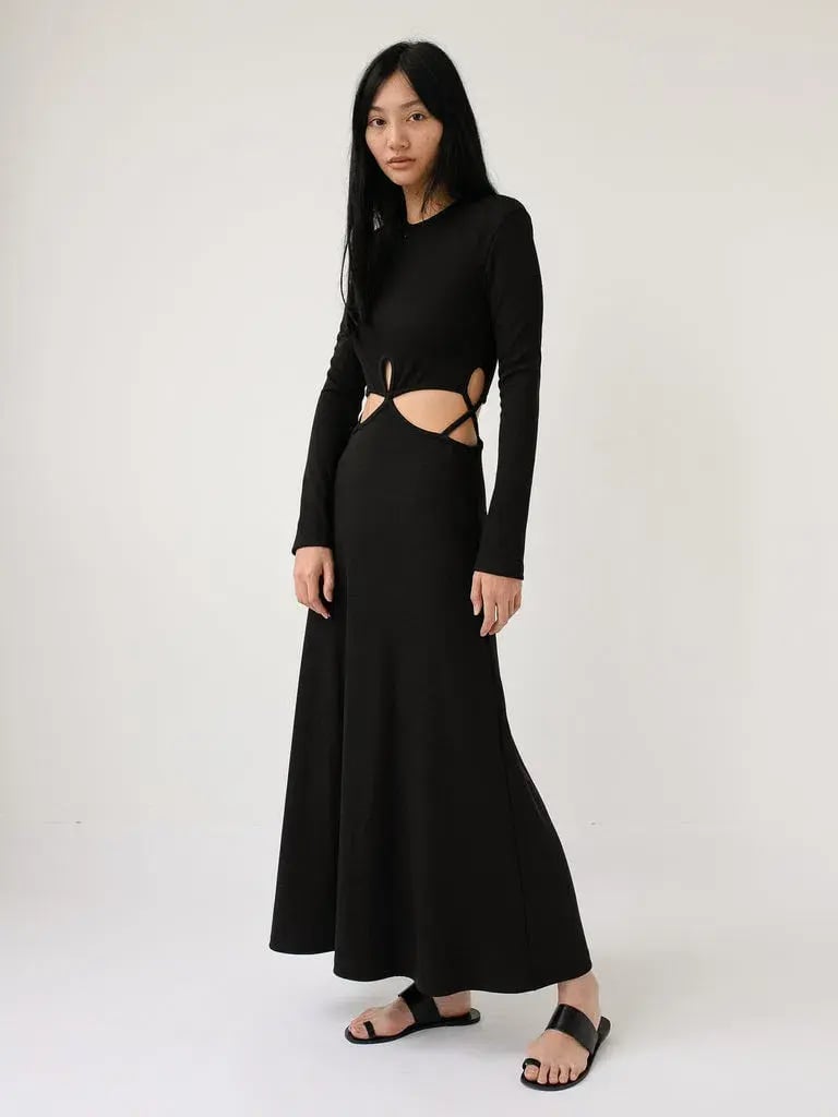 Christopher Esber Looped Cutaway Long Sleeve Rib Dress Black Size 14 photo 3