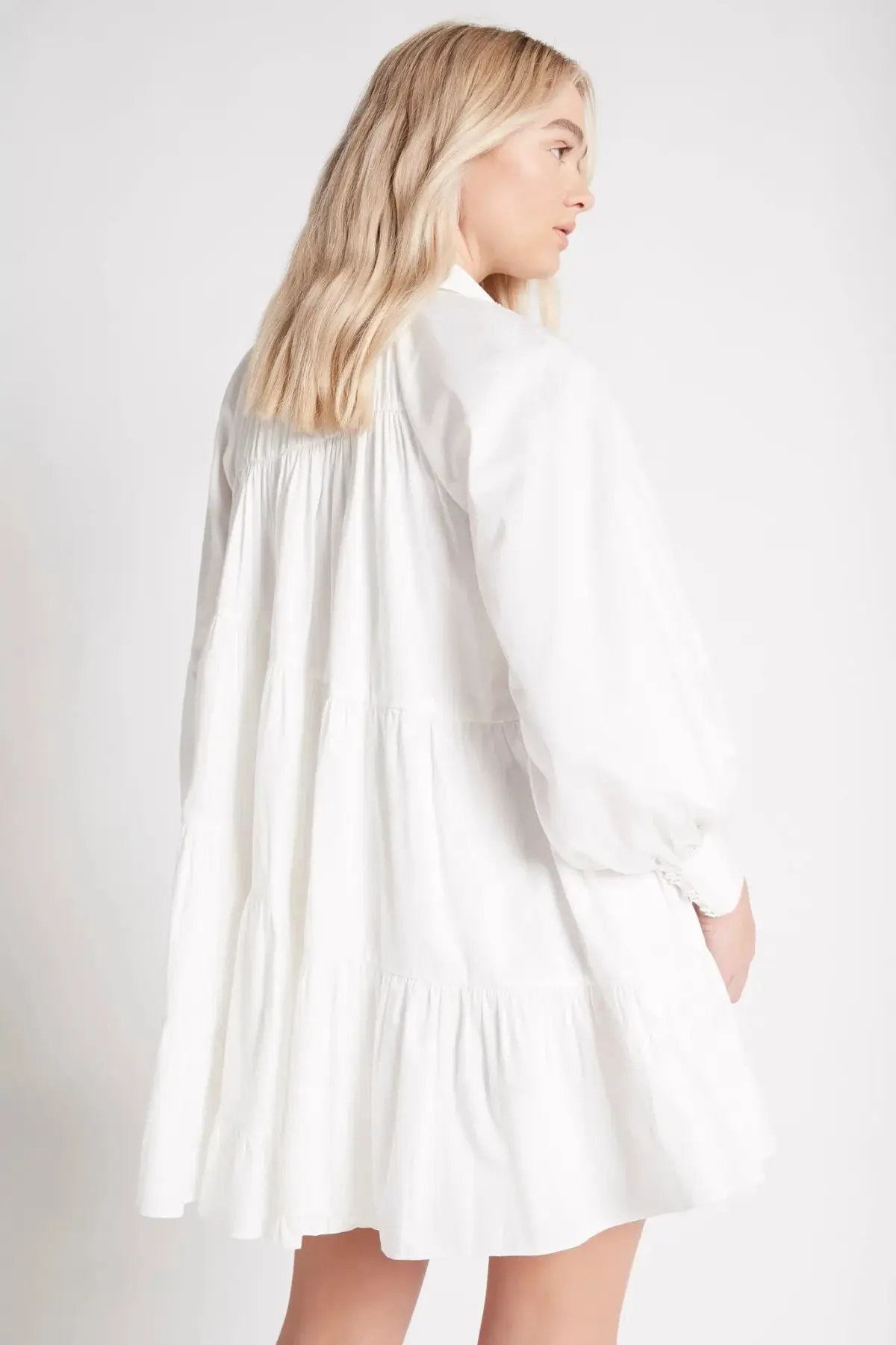 Aje Cascade Gathered Smock Mini Dress White Size AU 6 photo 2