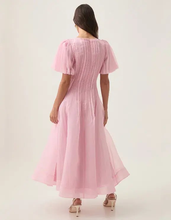 Aje Nova Pleated Midi Dress - Chalk Pink - Size 12 photo 4