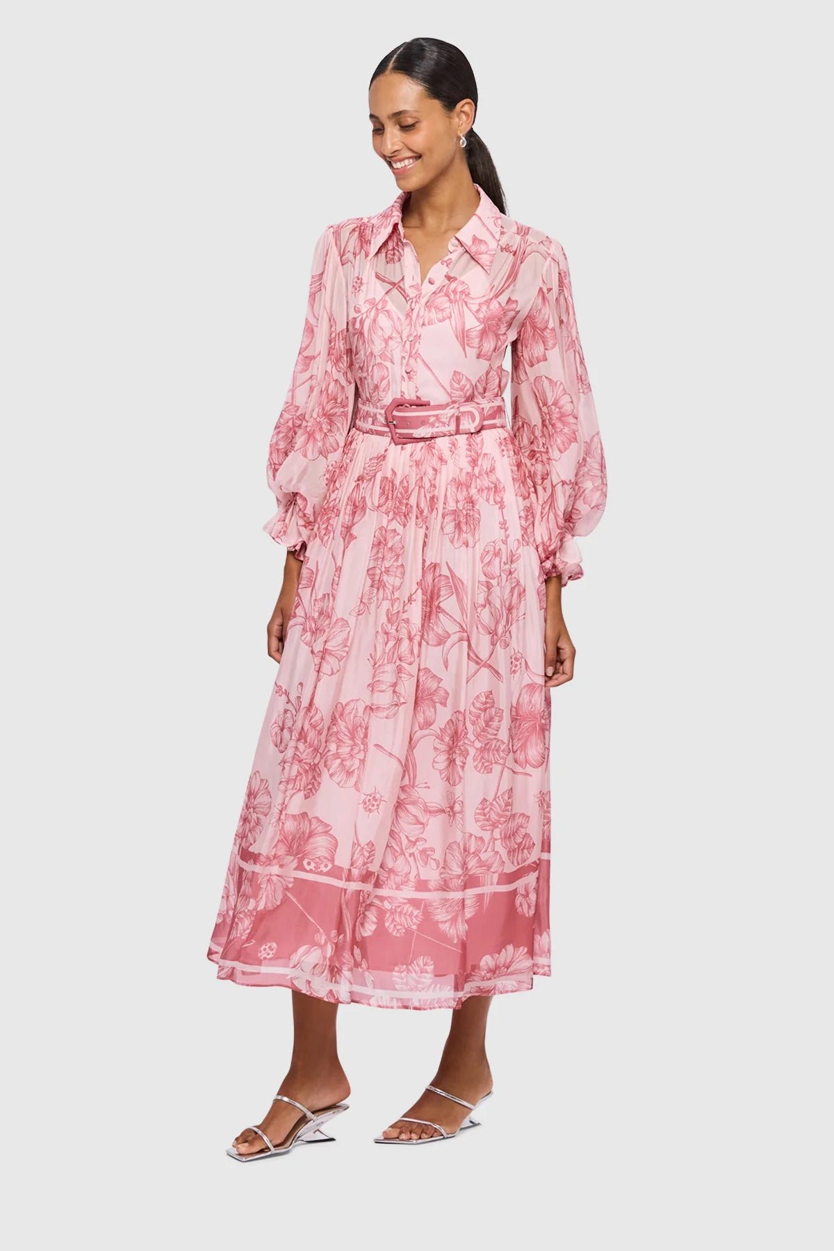 LEO LIN CASSIE TIE NECK MIDI DRESS - PLUM BLOSSOM photo 2