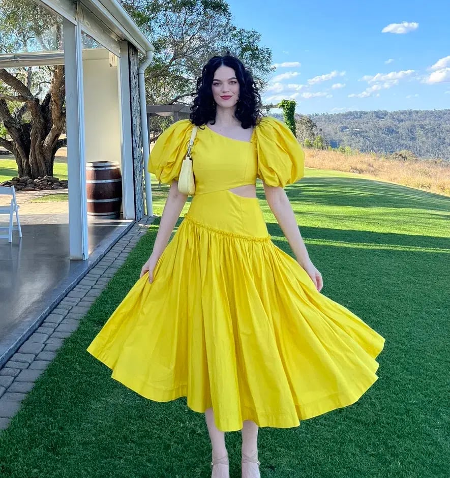 Aje Chateau Cut Out Midi Dress Sun Shower Yellow Size 10 photo 3