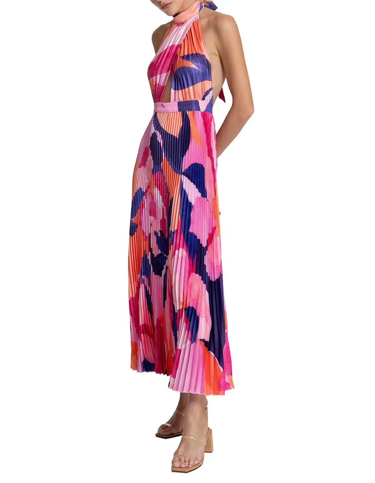 L'Idee Renaissance Halterneck Pleated Cutout Low Back Dress Capri Print Size 8 photo 6