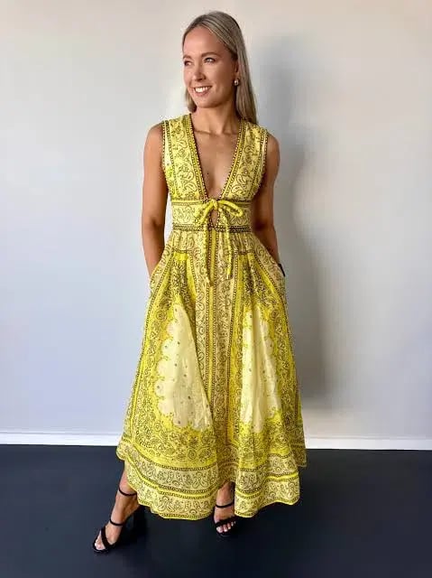 Zimmermann Matchmaker Bow Long Dress Yellow Bandana Size 3 / AU 14 photo 3