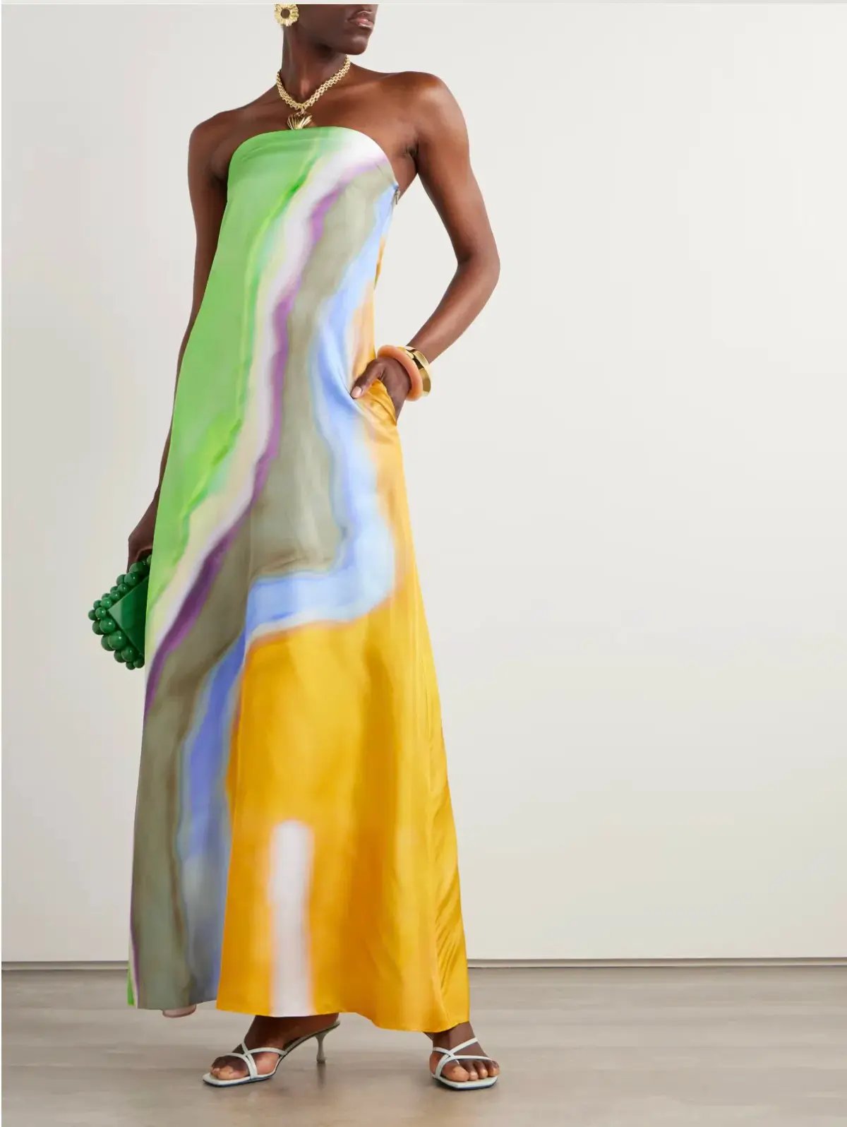 Christopher Esber Printed Silk Satin Maxi Dress Tangelo Aura Print Size AU 6 photo 2