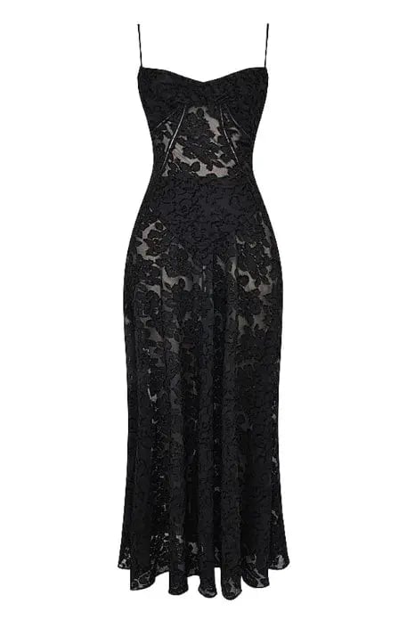 House Of Cb Seren Floral Sheer Lace Back Maxi Dress Black Size S / Au 8 photo 5