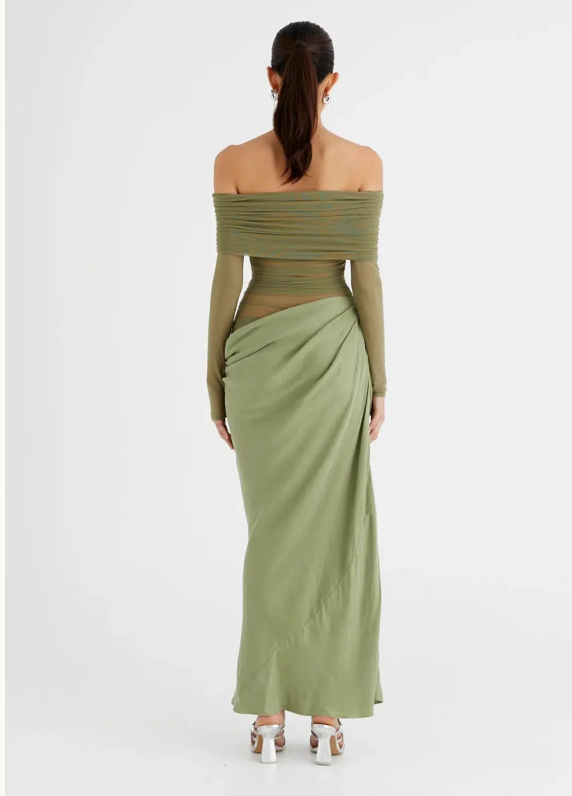 Benni Yasmin Off Shoulder Maxi Dress in Pistachio Size 8 photo 3