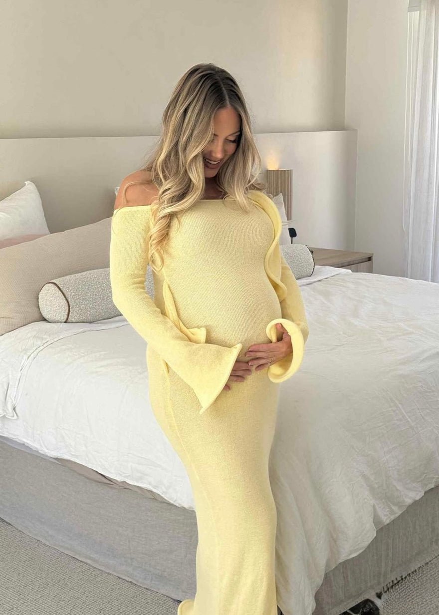 Meshki Sandrine Off Shoulder Knit Maxi Dress, Lemon photo 3