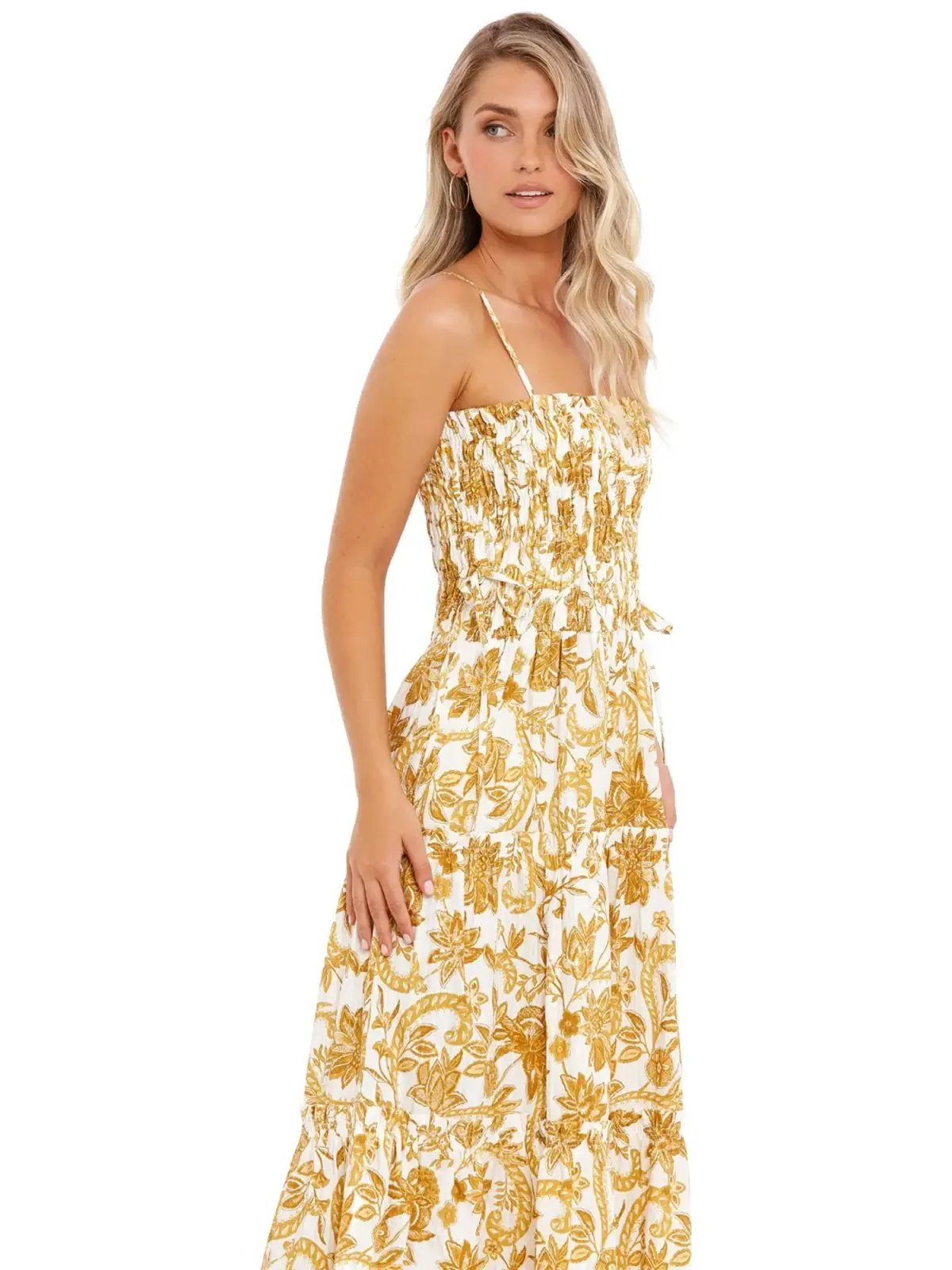Shona Joy Tiered Midi Dress in Curry Size AU 8 photo 2