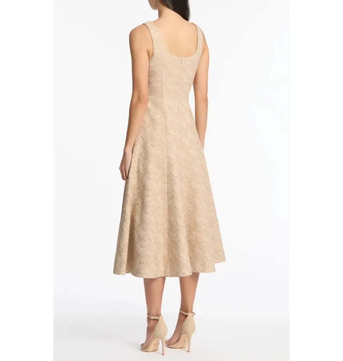 Carla Zampatti Summer Herringbone Fluted Midi Dress Beige Size AU 10 photo 3