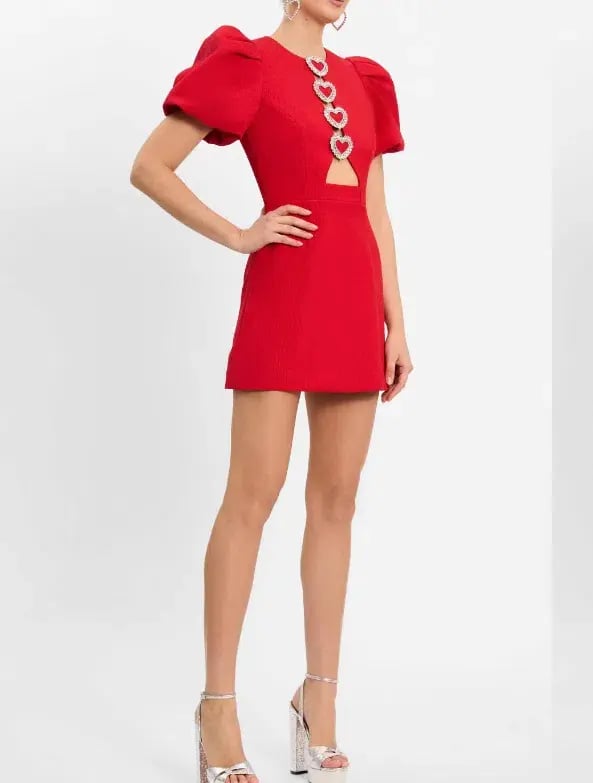 Rebecca Vallance Chiara Puff Sleeve Mini Dress Red Size 12 photo 2