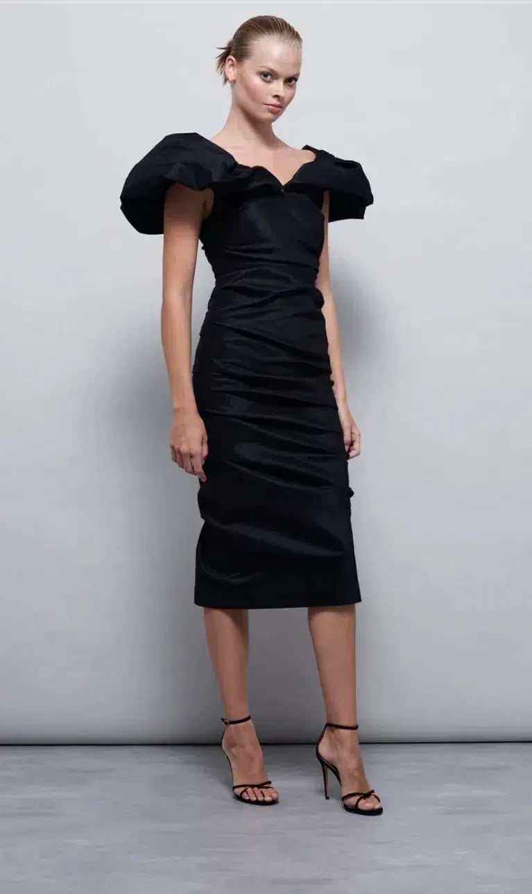 Rachel Gilbert Frey Midi Dress Black 5/AU16 photo 3
