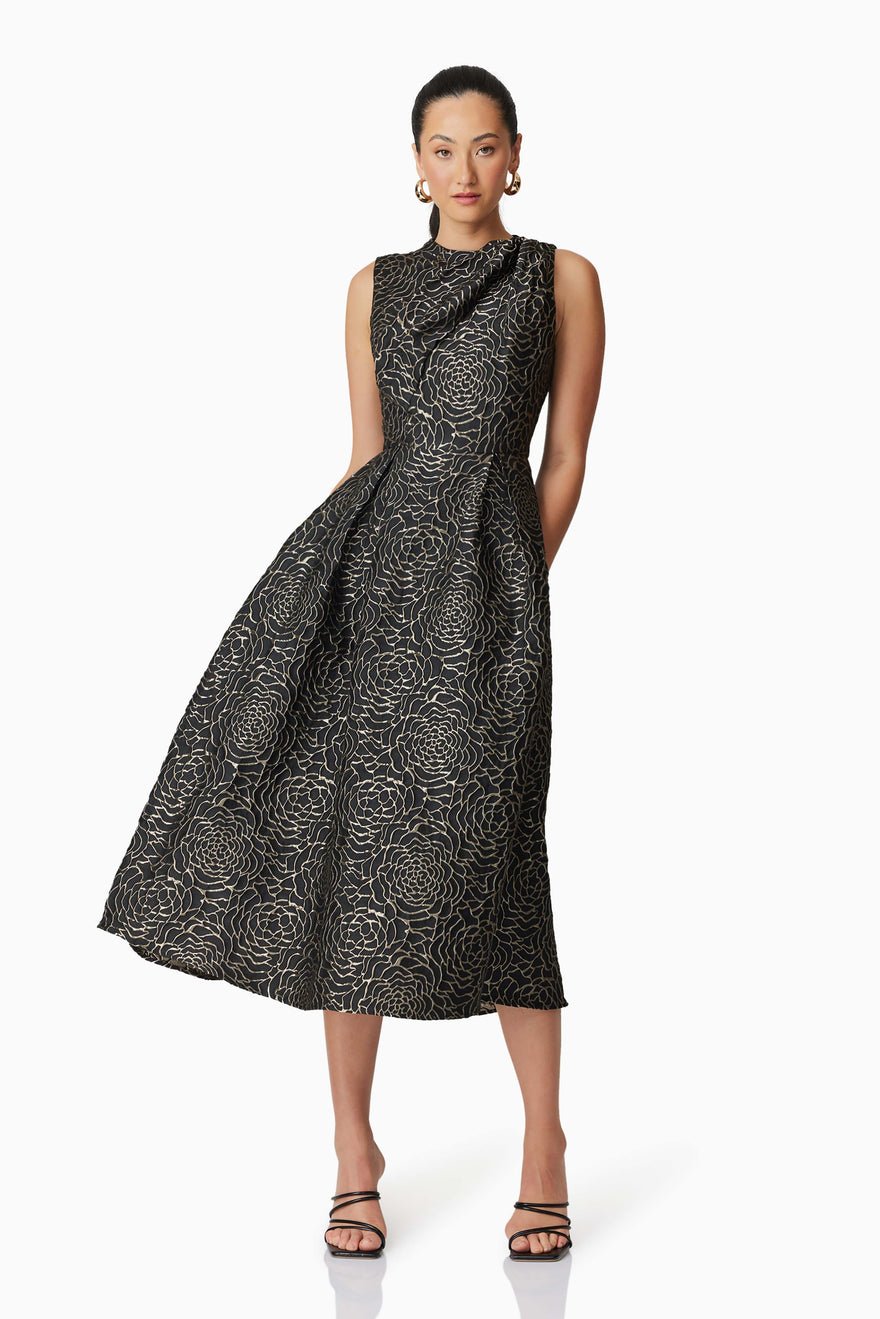 Elliatt Deanna Midi Dress - Black/Gold photo 2