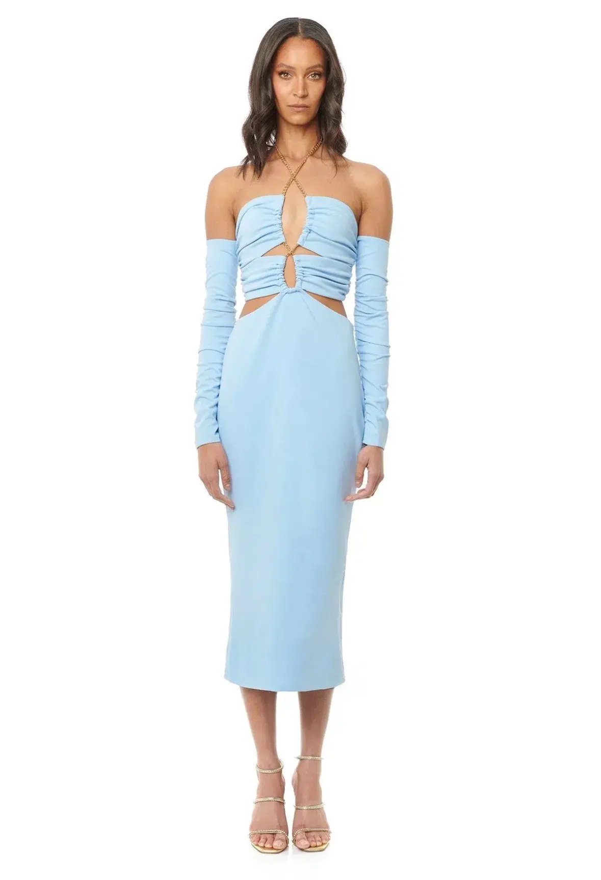 Eliya the Label Talia Cut Out Midi Dress with Sleeves Sky Blue Size 10 photo 2