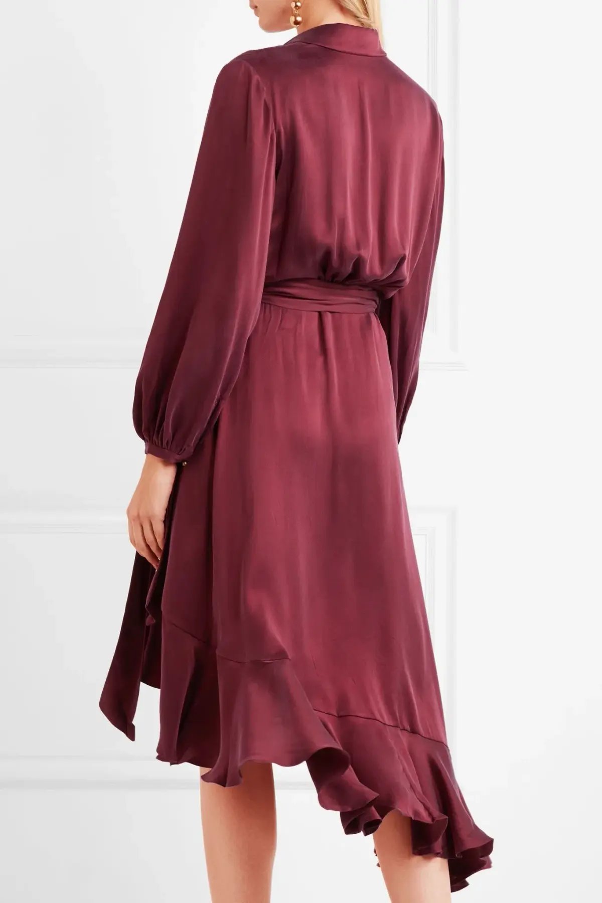 Zimmermann Asymmetric Washed Silk Wrap Midi Dress Burgundy Size 12 photo 2