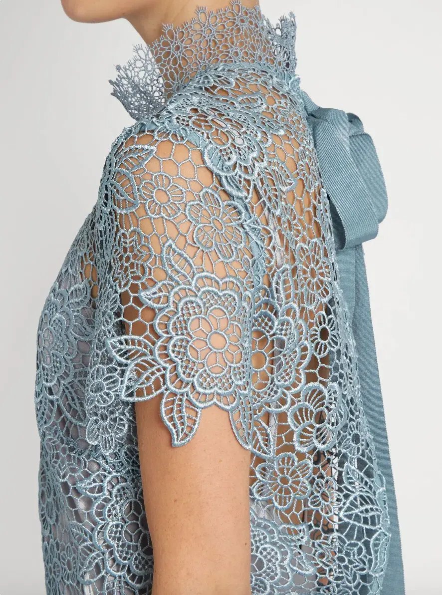 Self Portrait Peep Back Floral Lace Mini Dress Light Blue Size 10 photo 5