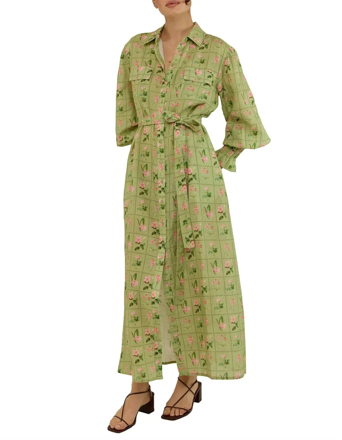 Palm Noosa Marigold Midi Dress Green Floral Tile Size 10 photo 2