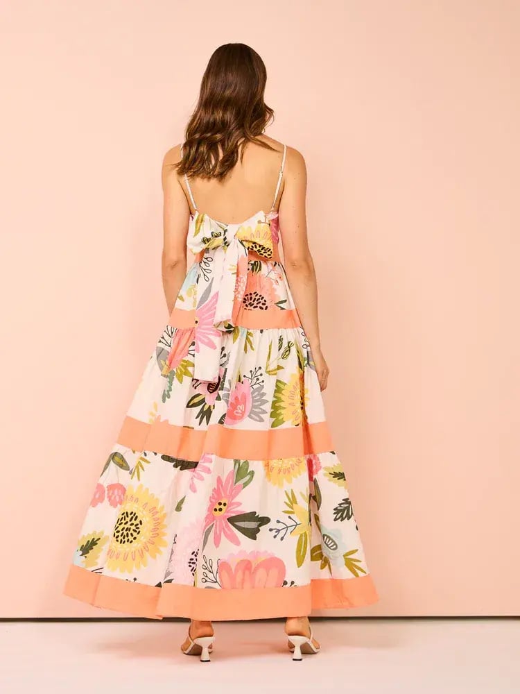 By Nicola Monet Tiered Maxi Dress In Potpourri/Melon Size 10 photo 6