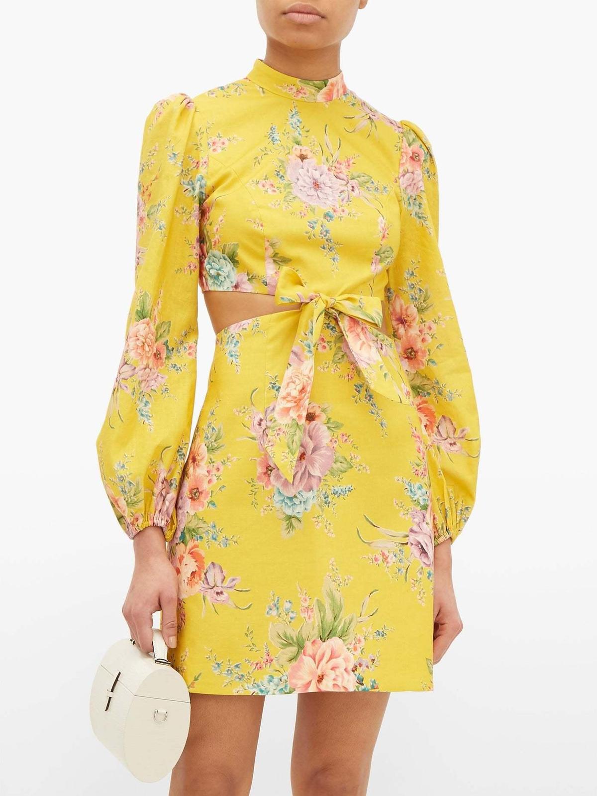 Zimmermann  Zinnia Bow Cut Out Short Dress Yellow Size 6 photo 2