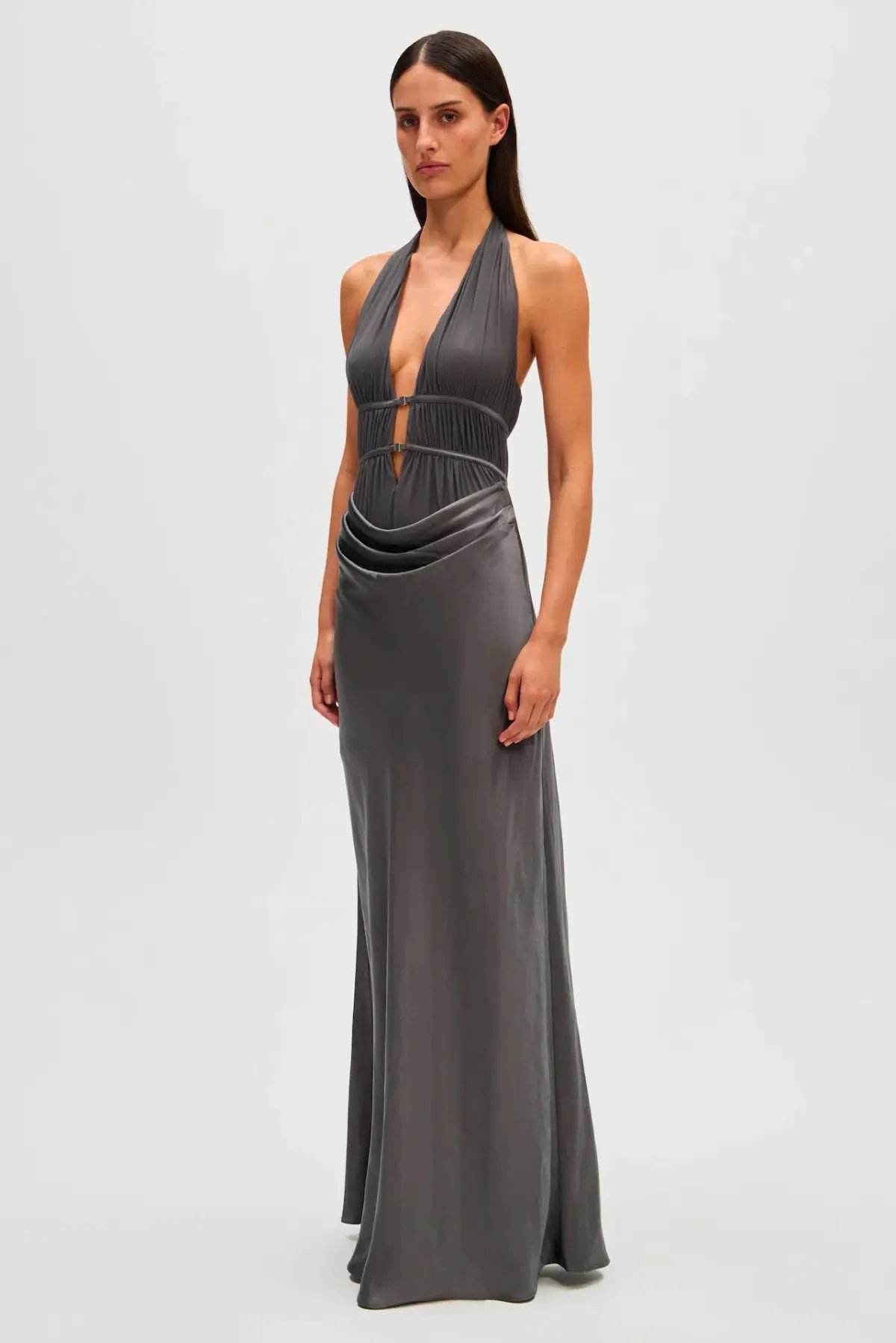Misha Celine Satin Maxi Dress Pewter Size 8 photo 2