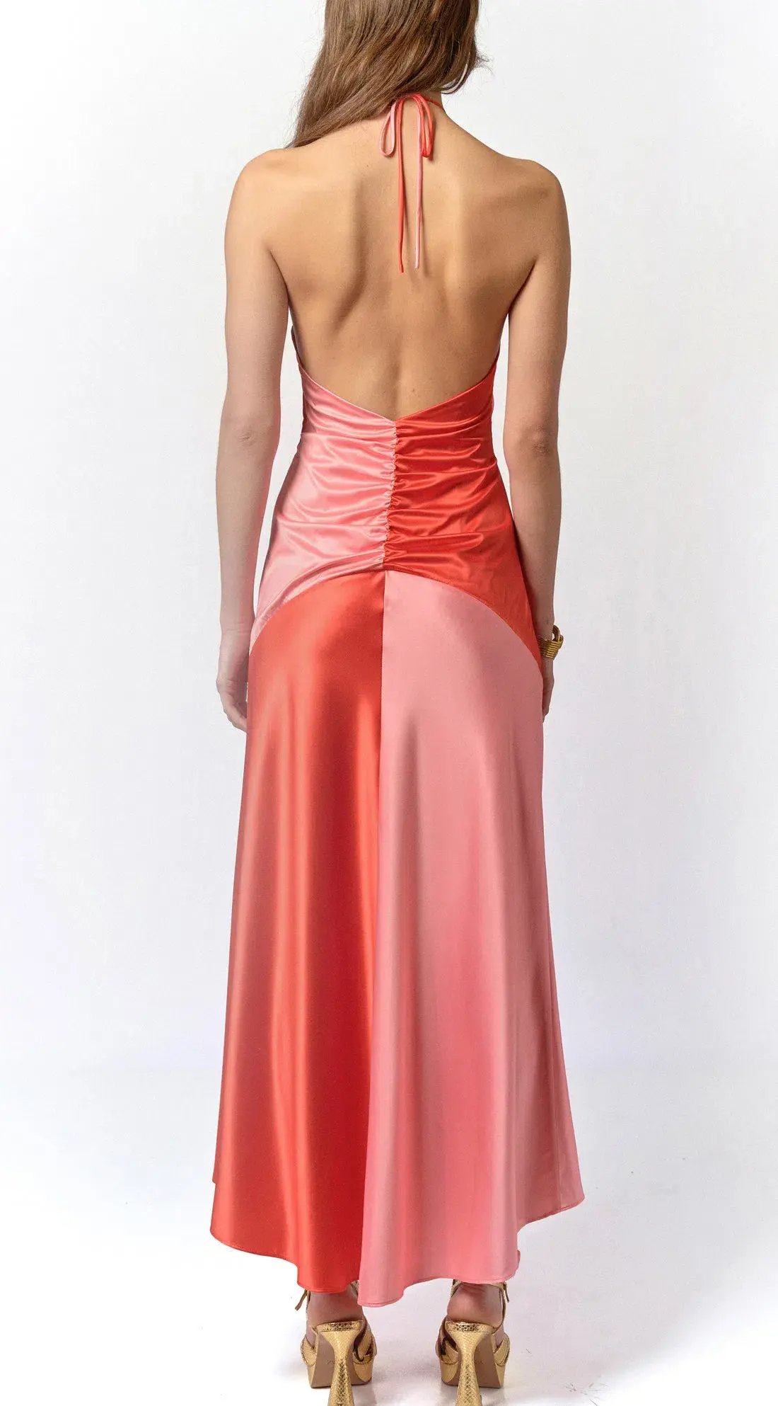 De La Vali Freya Halter Maxi Dress Pink/Red Size 8 photo 3