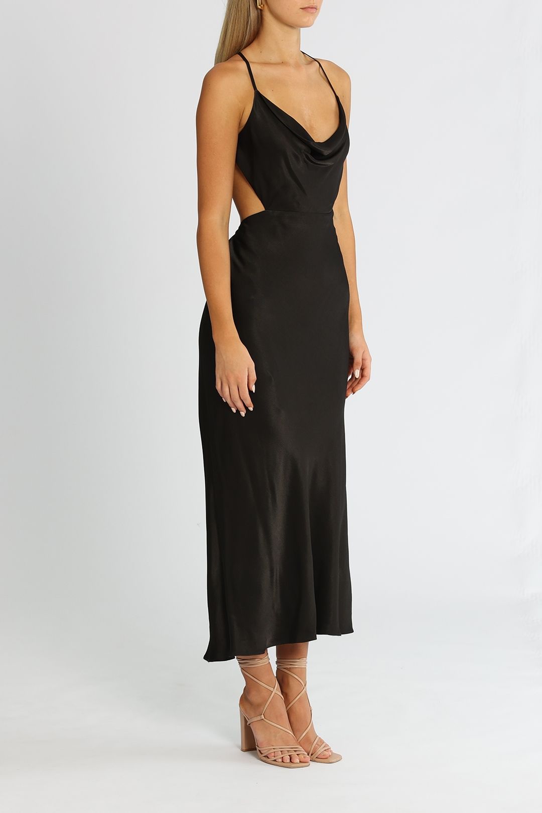 Thalia Bias Cut Out Midi Dress - Black photo 2