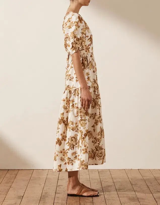 Shona Joy Follow Bella Short Sleeve Open Back Midi Dress Print Size 8 photo 2