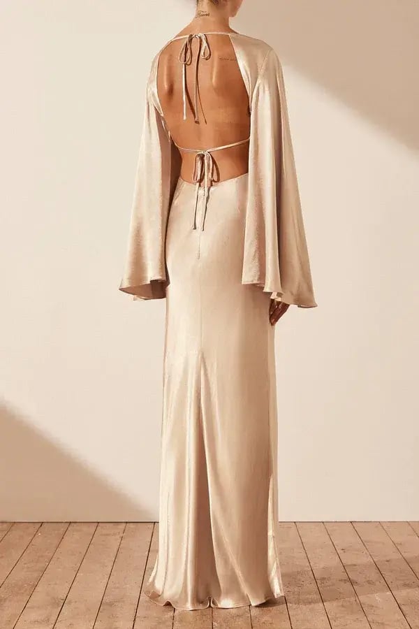 Shona Joy La Lune Flared Sleeve Open Back Maxi Dress Gold Size 6 photo 3