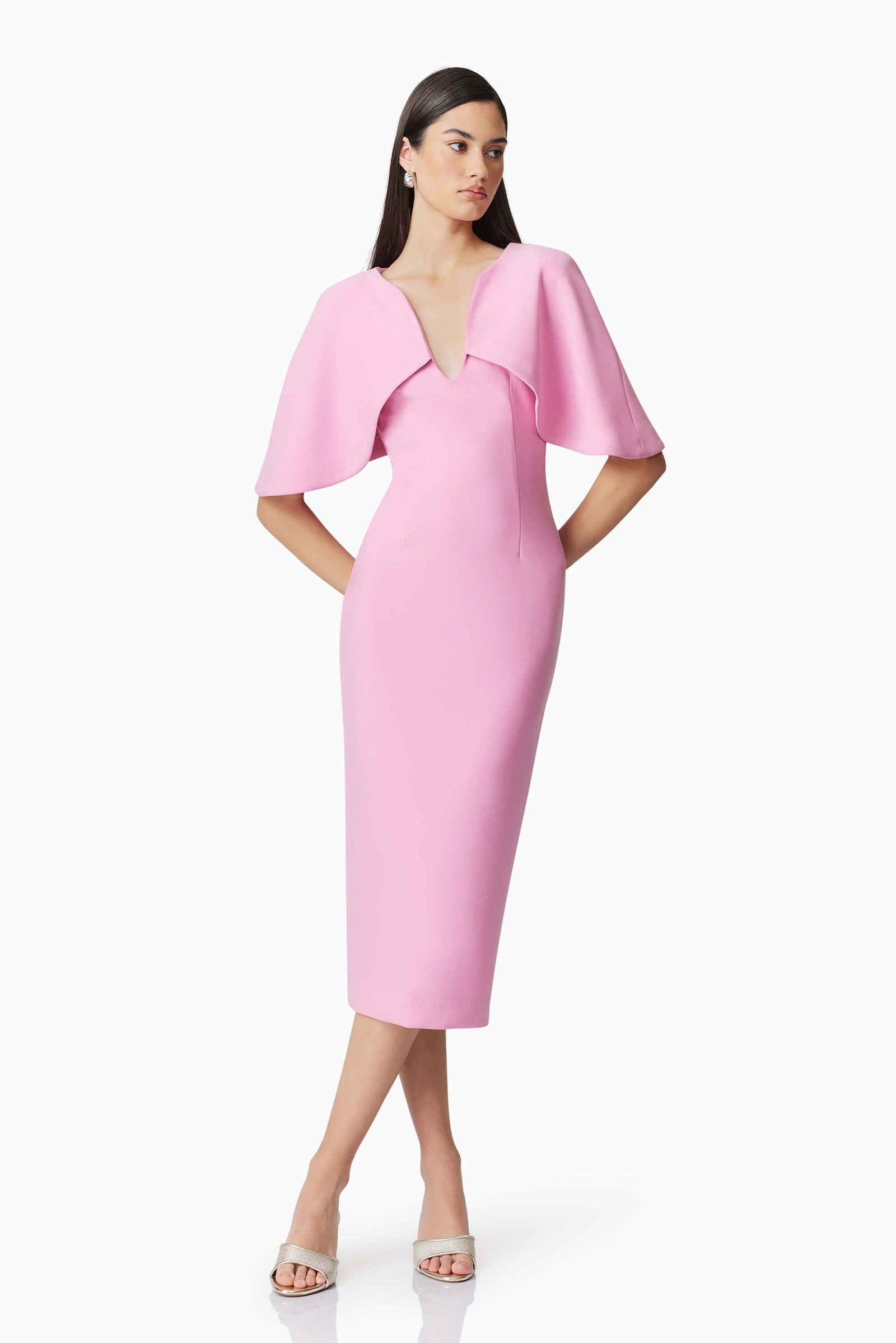 ELLIATT GIA CAPE MIDI DRESS - SUGAR PINK photo 2